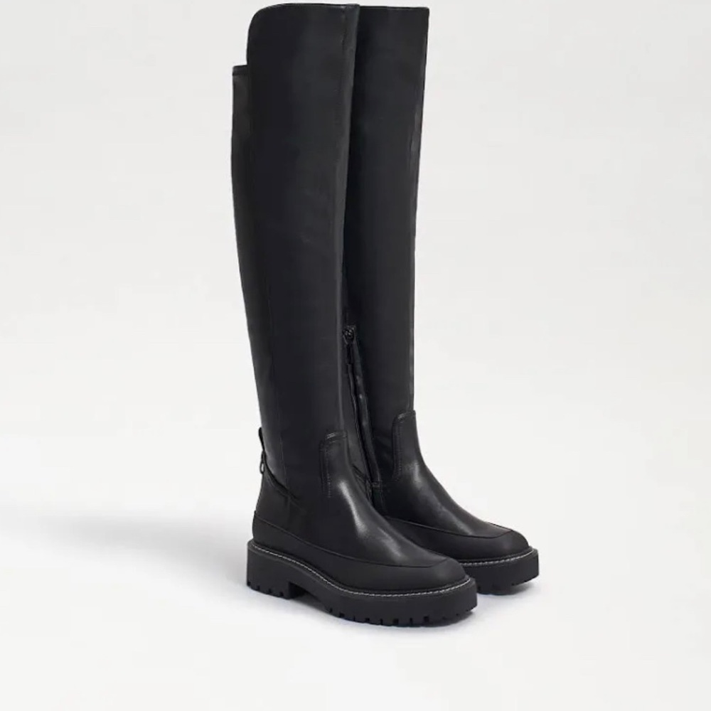 SAM EDELMAN LERUE OVER THE KNEE TALL FAUX LEATHER BOOTS BLACK 7.5 M NEW - Picture 2 of 9
